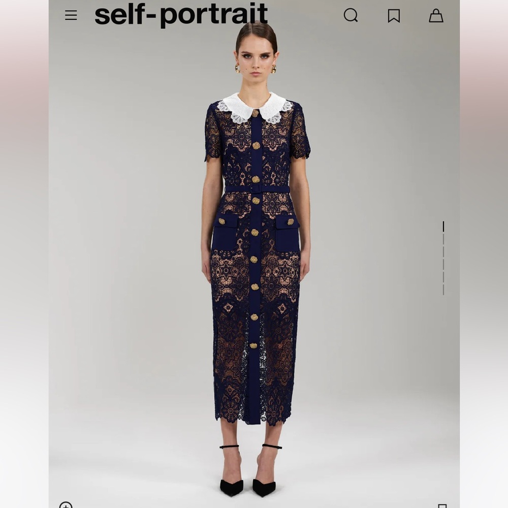 SELF-PORTRAIT NAVY FLORAL GUIPURE MIDI DRESS
